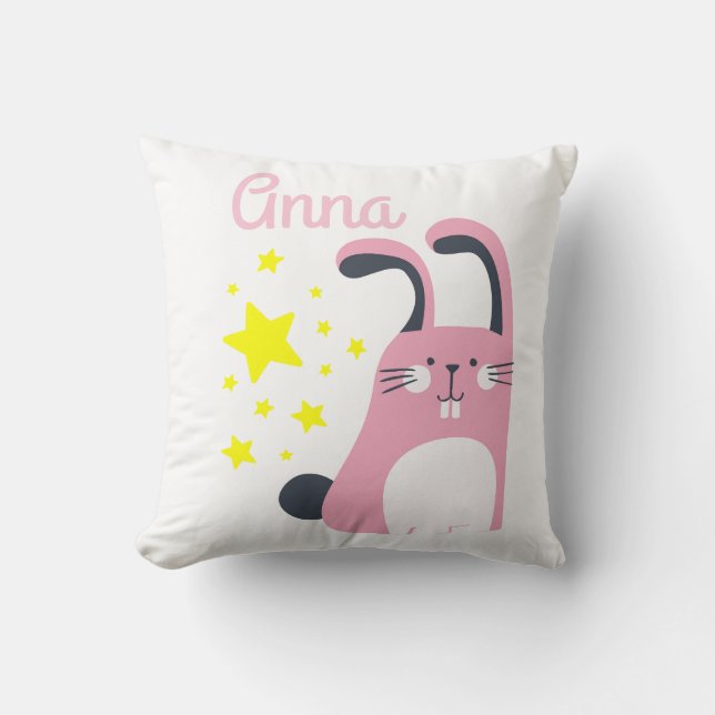 Lovely cute pink cartoon bunny with name cushion (Front)