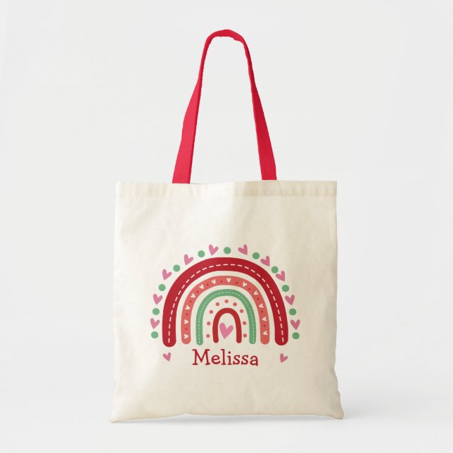 Lovely Cute Pink Red Rainbow Heart Tote Bag (Front)