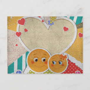 Lovely cute smiles in love hearts bow flowers postcard