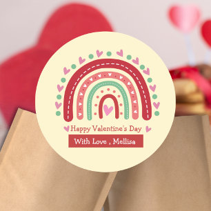 Lovely Cute Valentines Rainbow Heart Classic Round Sticker