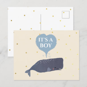 Lovely Cute Whale Baby Shower Its a Boy Announcement Postcard