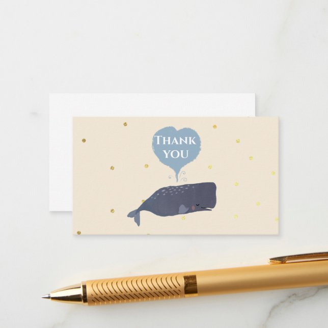Lovely Cute Whale Baby Shower Thank You  Enclosure Card (Front/Back In Situ)