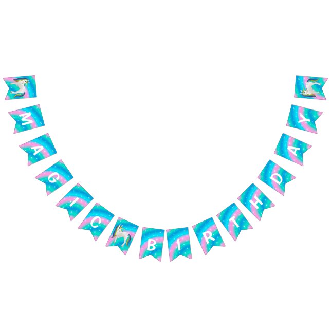 Lovely Cute White Unicorn Happy Birthday Bunting (All)