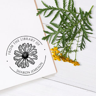 Lovely Daisy Flower Custom Floral Library Book Rubber Stamp