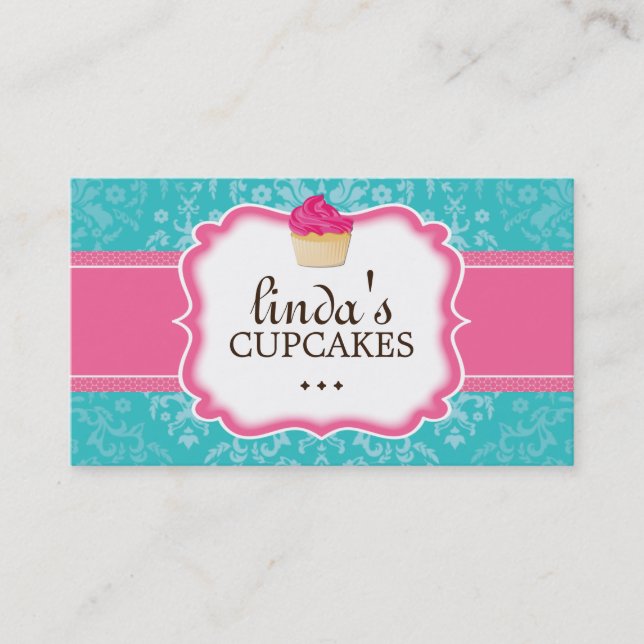 Lovely Damask Cupcake Business Cards (Front)