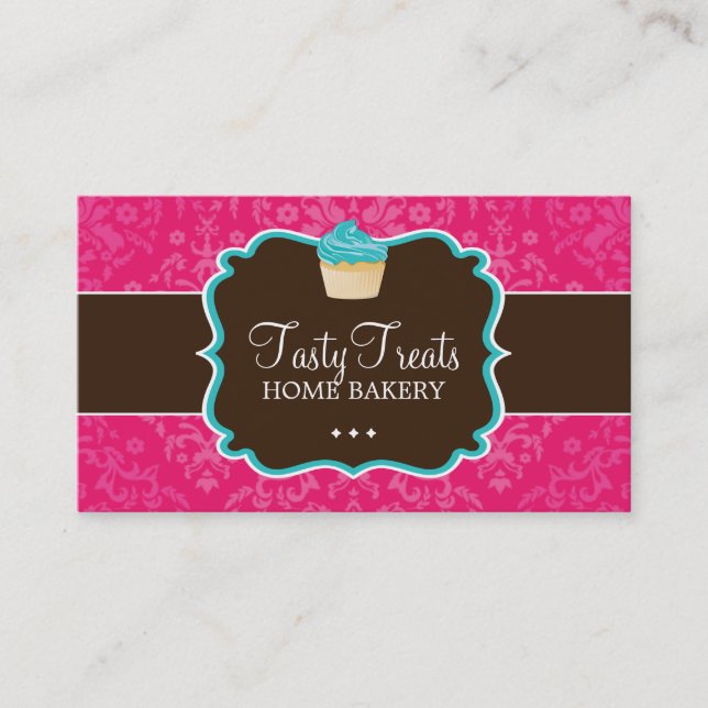 Lovely Damask Cupcake Business Cards (Front)