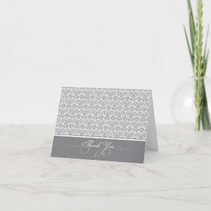 Lovely Damask Photo Thank You Card (silver/white)