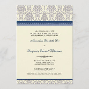 Lovely Damask Wedding Invitation (navy/cream)