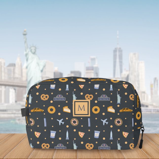Lovely Dark Grey New York City Pattern Monogram Dopp Kit (Creator Uploaded)
