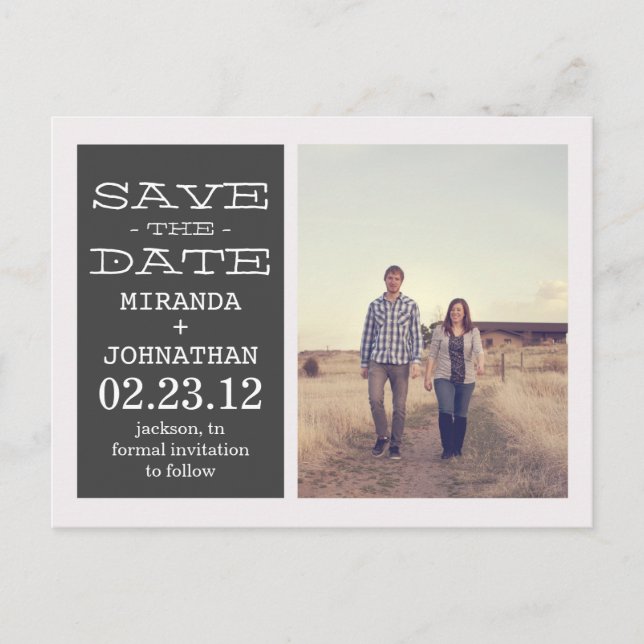 Lovely Dark Grey Photo Save The Date Post Cards (Front)