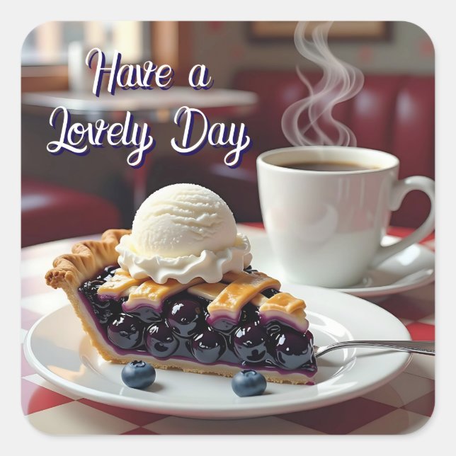 Lovely Day | Blueberry Pie, Ice Cream & Coffee Square Sticker (Front)
