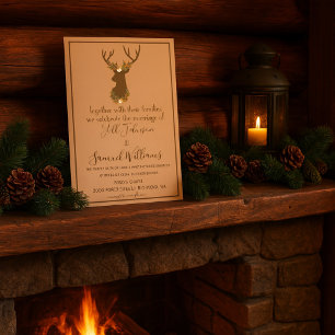 Lovely Deer Antlers Rustic Wedding Invitation