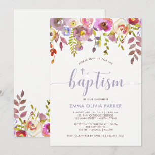Lovely Delicate Floral Baptism Invitation