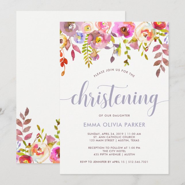 Lovely Delicate Floral | Christening Invitation (Front/Back)