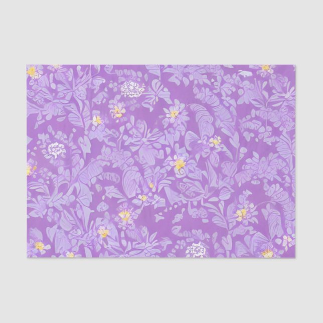 Lovely Delicate Purple & Yellow Flowers Tissue Paper (Front)