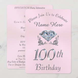 Lovely Diamond 100th Birthday Party Invitations
