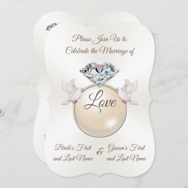 Lovely Diamond Ring Love Bird Wedding Invitations (Front/Back)