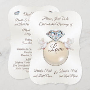 Lovely Diamond Ring Love Bird Wedding Invitations