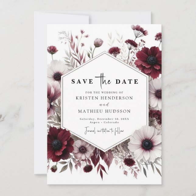 Lovely Digital Burgundy Wedding Save The Date (Front)