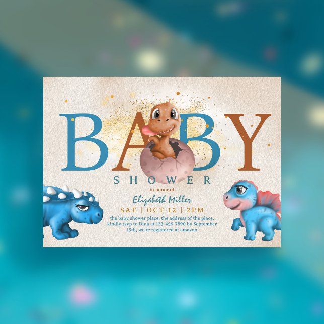 Lovely Dino Simple Funny Cute Baby Boy Shower Invitation (Creator Uploaded)
