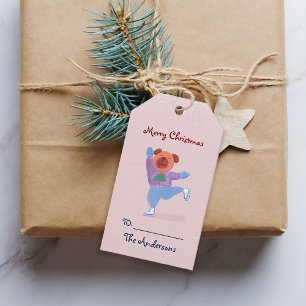 Lovely Dog Ice Skating Blush Pink Christmas Gift Tags