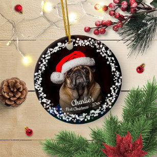 Lovely Dog Puppy Pet First Christmas Photo Ceramic Tree Decoration