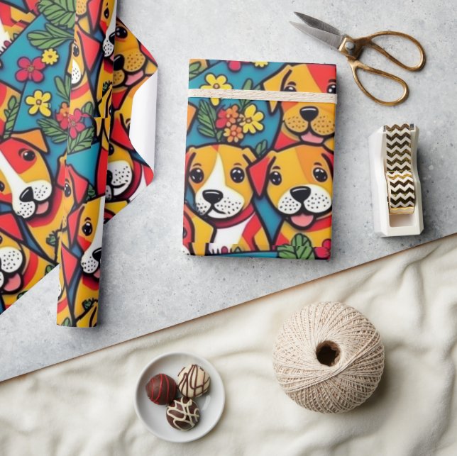 Lovely dogs colourful dogs pet vibes Wrapping Pape Paper (Crafts)