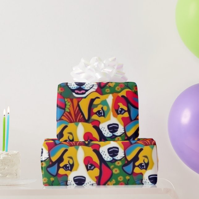 Lovely dogs colourful dogs pet vibes Wrapping Pape Paper (Party Gifts)