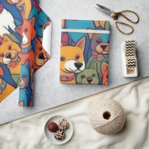 Lovely dogs colourful dogs pet vibes Wrapping Pape Wrapping Paper