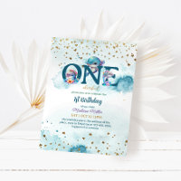 Lovely Dolphin Cute Baby Girl 1st Birthday Invitat