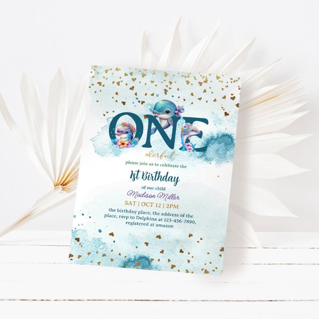 Lovely Dolphin Cute Baby Girl 1st Birthday Invitat Invitation (Creator Uploaded)