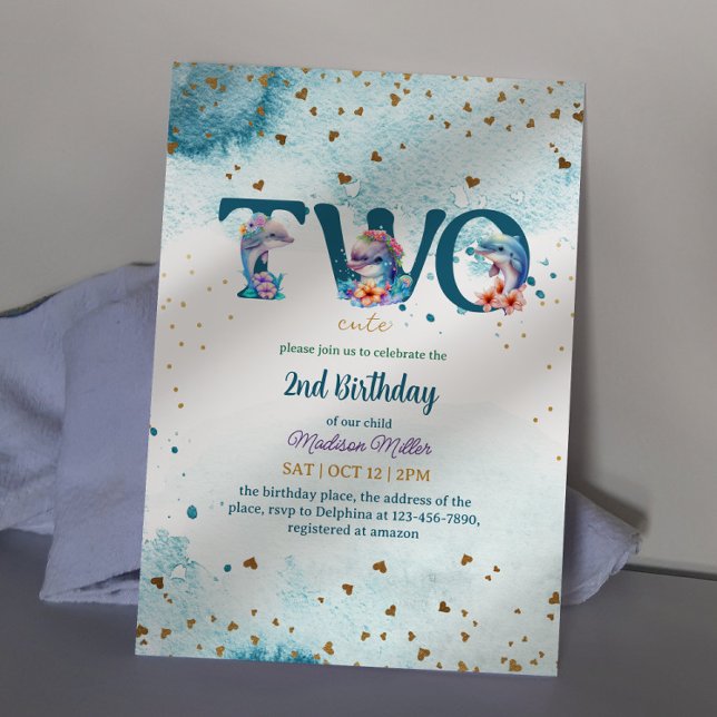 Lovely Dolphin Cute Baby Girl 2nd Birthday Invitation (Creator Uploaded)