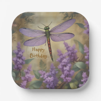 Lovely Dragonfly in Garden Paper Plate