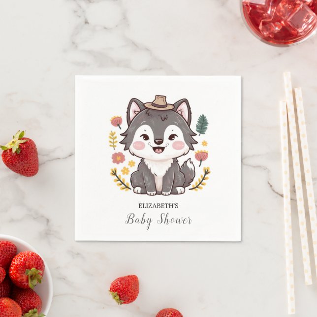 Lovely Dreamy Wolf Baby Shower Napkin (Insitu)