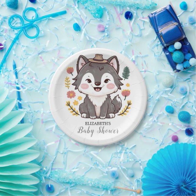 Lovely Dreamy Wolf Baby Shower Paper Plate (Party)