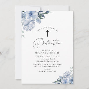 lovely dusty blue floral dedication invitation