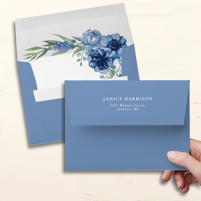 Lovely Dusty Blue Floral Wedding Envelope (Creator Uploaded)