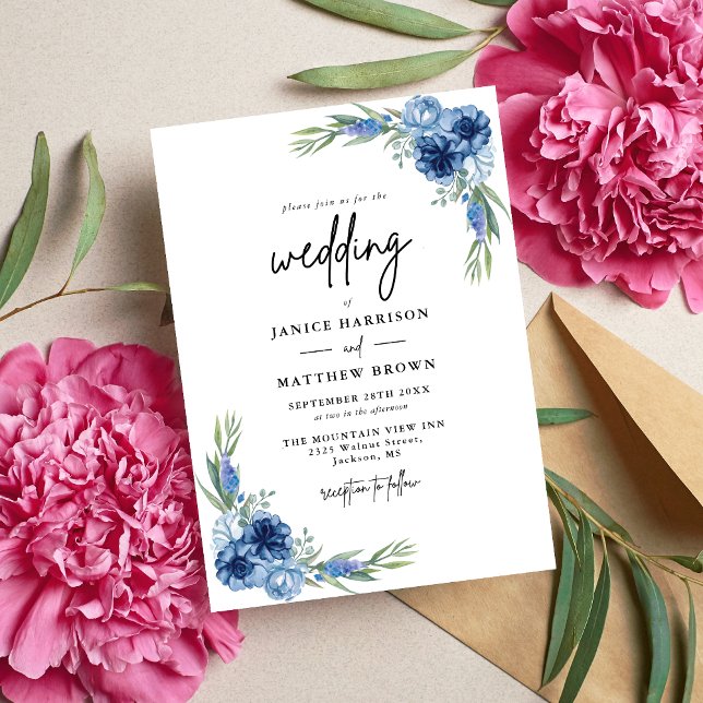 Lovely Dusty Blue Floral Wedding Invitation (Creator Uploaded)