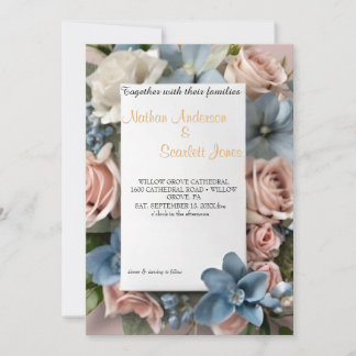 lovely dusty blue floral wedding invitation