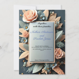 lovely dusty blue floral wedding invitation