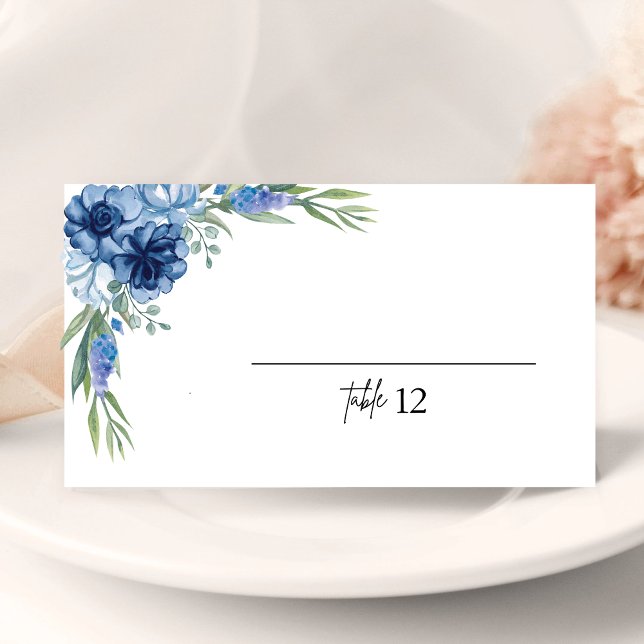 Lovely Dusty Blue Floral Wedding Place Card (Creator Uploaded)