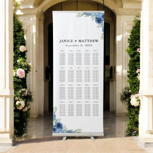 Lovely Dusty Blue Floral Wedding Seating Charts Retractable Banner