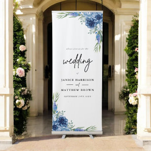 Lovely Dusty Blue Floral Wedding Sign Banner