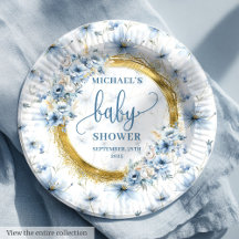 Lovely dusty blue flowers gold boho personalised
