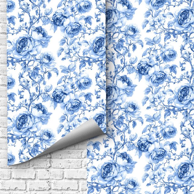 Lovely Dusty Blue Toile Roses Floral Pattern Wallpaper (Lovely Dusty Blue Toile Roses Floral Pattern Wallpaper

)