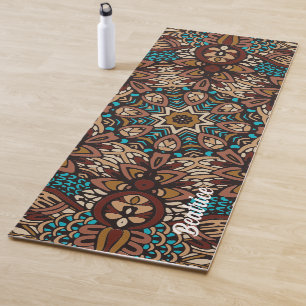 Lovely Earth Tones Turquoise Blue Brown Mandala Yoga Mat
