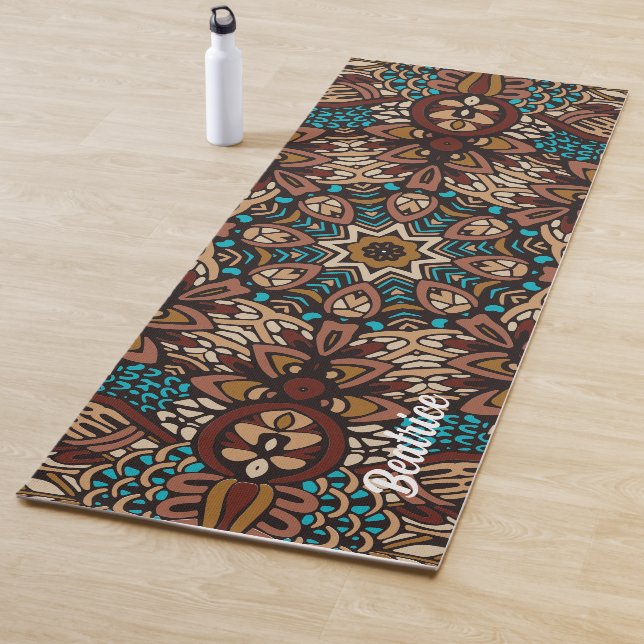 Lovely Earth Tones Turquoise Blue Brown Mandala   Yoga Mat (In Situ)