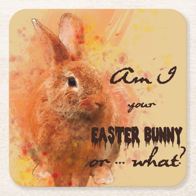 Lovely Easter Bunny Watercolor Square Paper Coaster (Front)