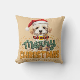 Lovely elegant cute Santa dog trendy vintage decor Cushion