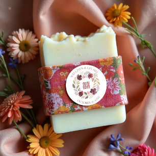 Lovely Elegant Floral Chinese Double Happiness  Classic Round Sticker